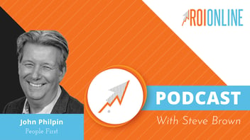 ROI Online Podcast thumbnail graphic on orange background and white and baby blue text