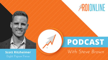 ROI Online Podcast thumbnail graphic on orange background and white and baby blue text